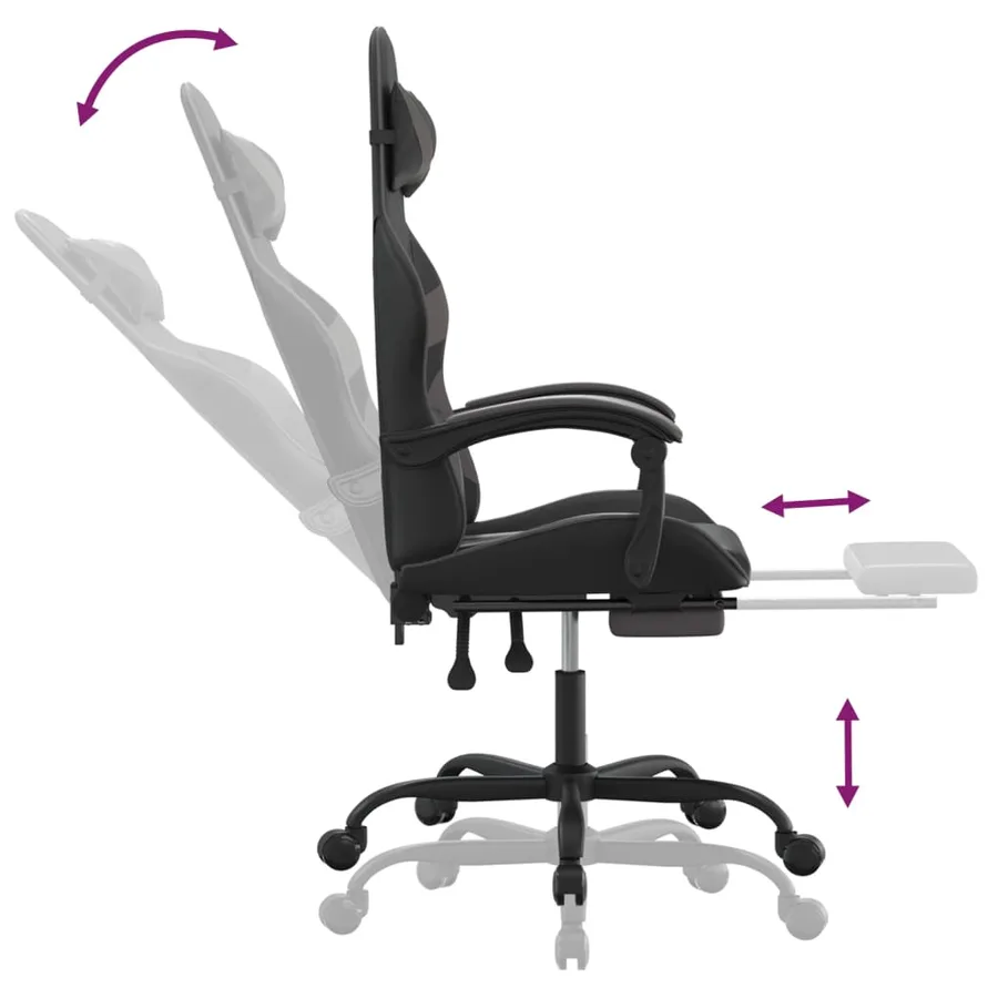 Chaise de jeu avec repose-pied Noir et gris Similicuir - 7