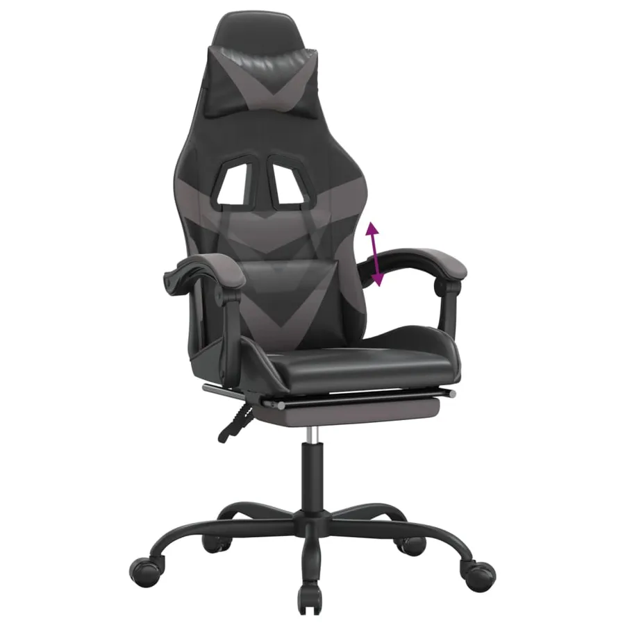 Chaise de jeu avec repose-pied Noir et gris Similicuir - 8