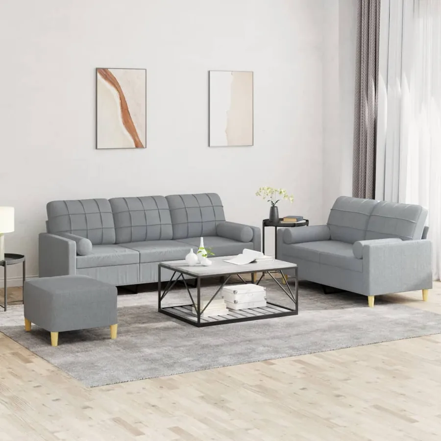 Ensemble de canapés 3 pcs coussins gris clair tissu