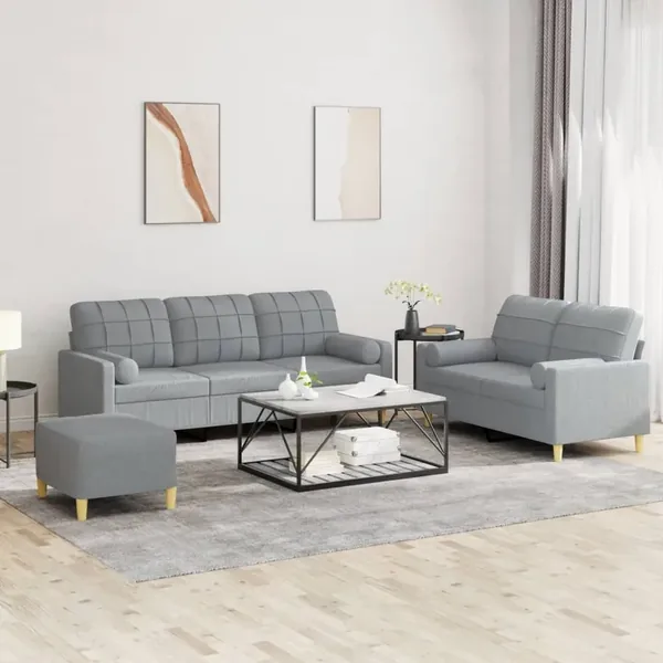 Ensemble de canapés 3 pcs coussins gris clair tissu