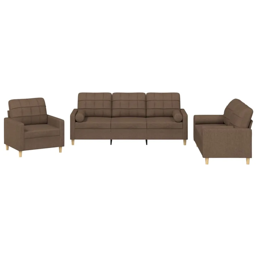 Ensemble de canapés 3 pcs avec coussins marron tissu - 2