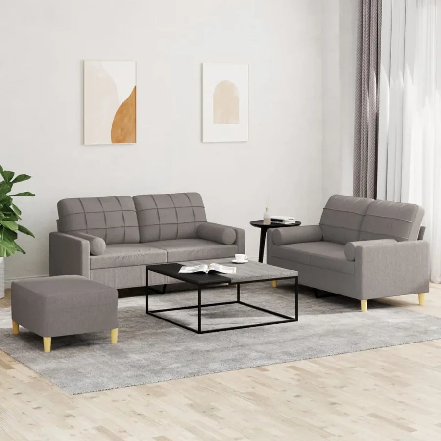 Ensemble de canapés 3 pcs avec coussins taupe tissu