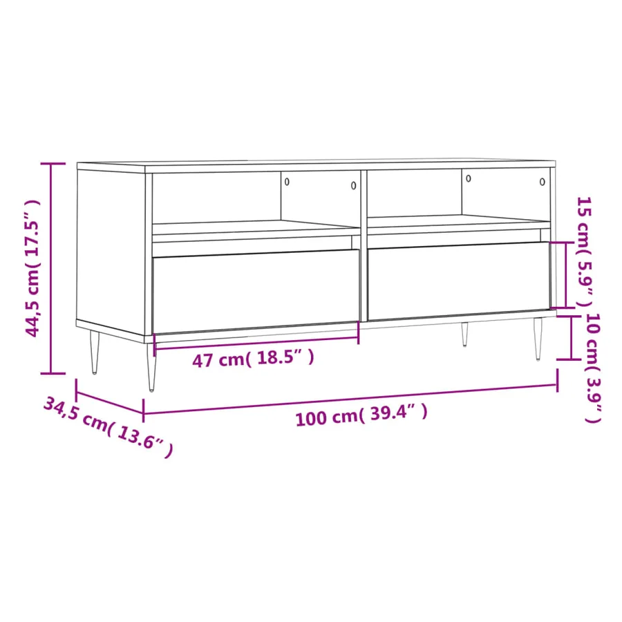 Meuble TV chêne sonoma 100x34,5x44,5 cm bois d'ingénierie - 11