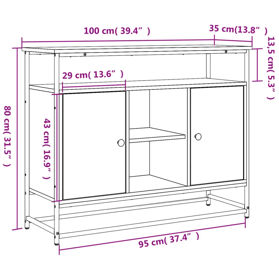 Buffet chêne fumé 100x35x80 cm bois d'ingénierie - 11
