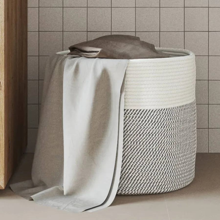 Panier de rangement gris et blanc Ø40x35 cm coton