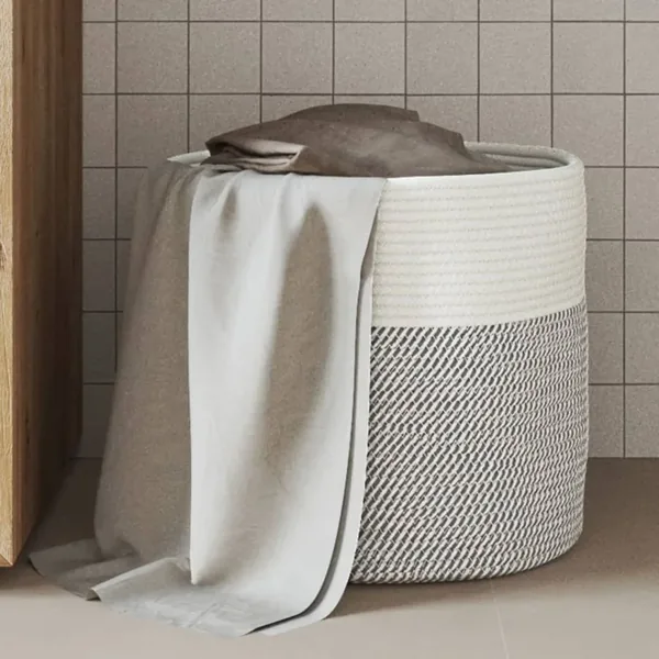 Panier de rangement gris et blanc Ø40x35 cm coton