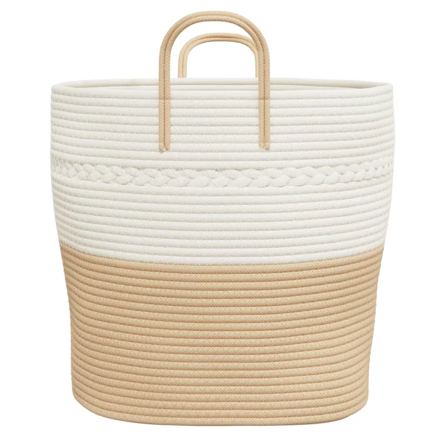 Panier de rangement beige et blanc Ø43x38 cm coton - 5