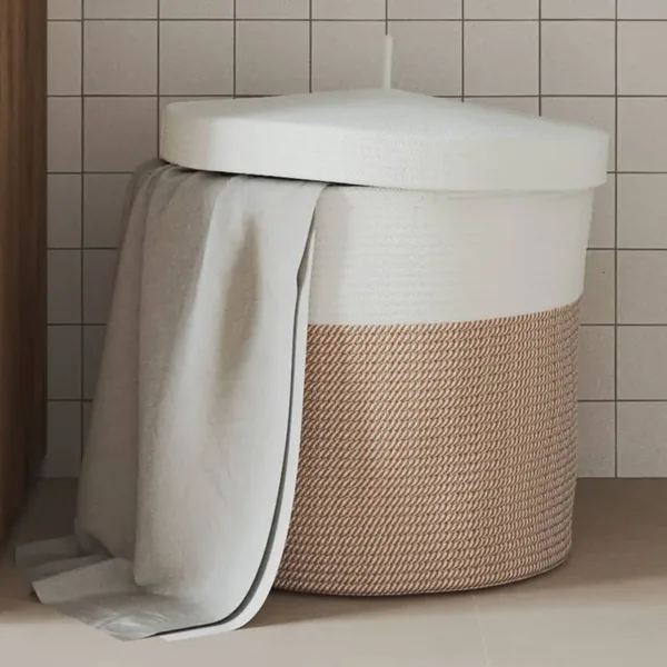 Panier de rangement et couvercle marron et blanc Ø40x35cm coton