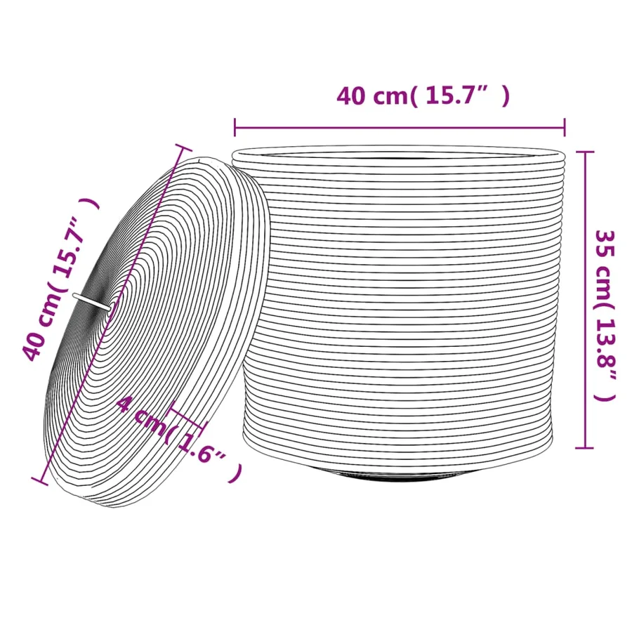 Panier de rangement et couvercle marron et blanc Ø40x35cm coton - 10