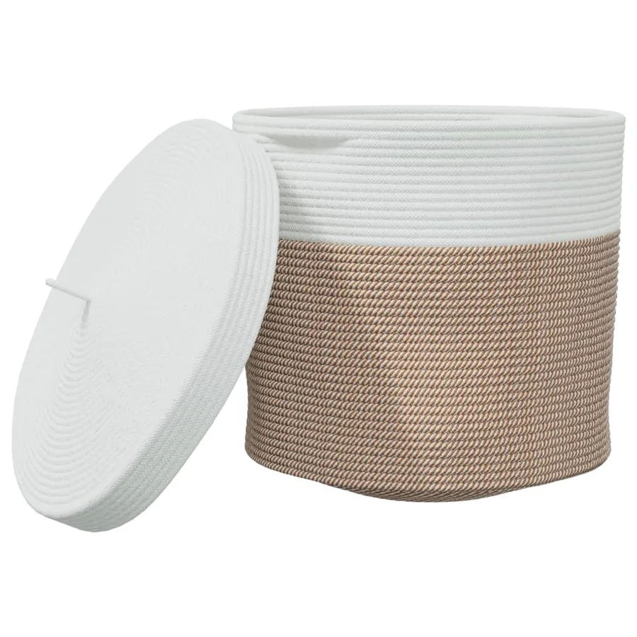 Panier de rangement et couvercle marron et blanc Ø40x35cm coton - 2