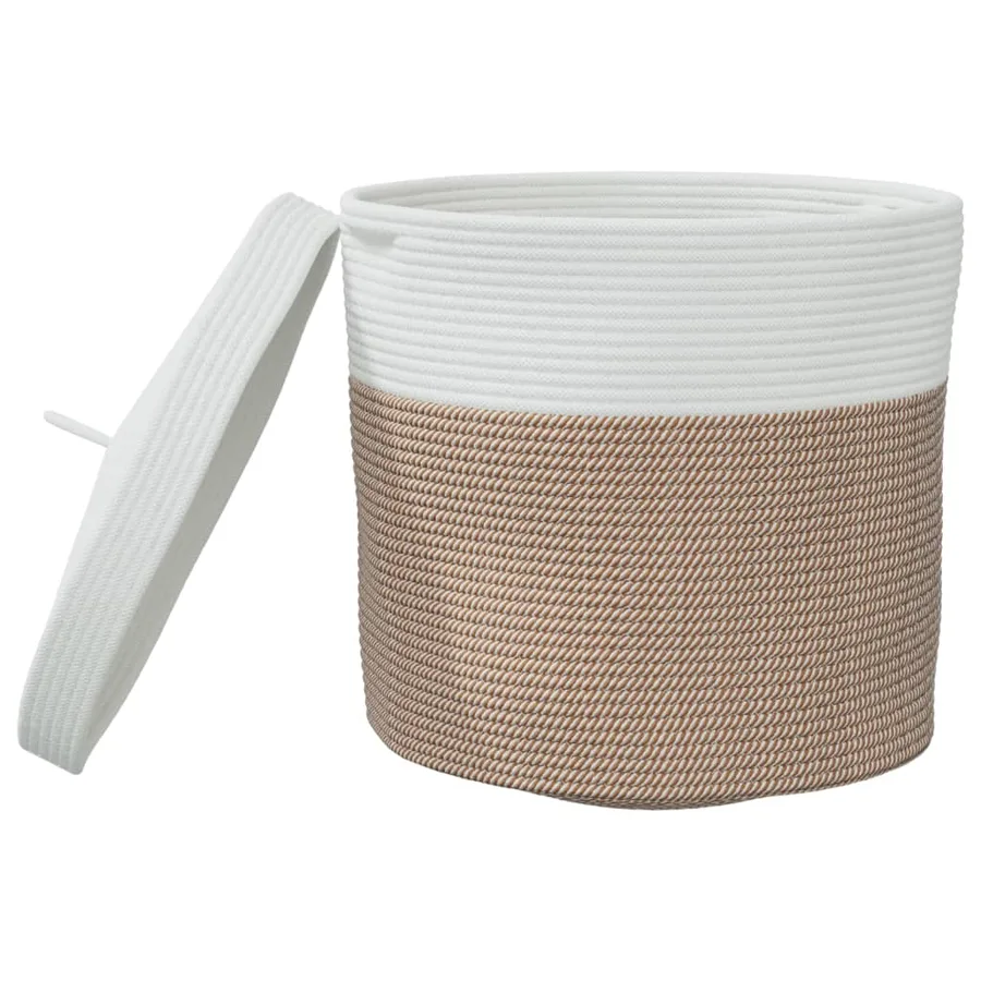 Panier de rangement et couvercle marron et blanc Ø40x35cm coton - 4
