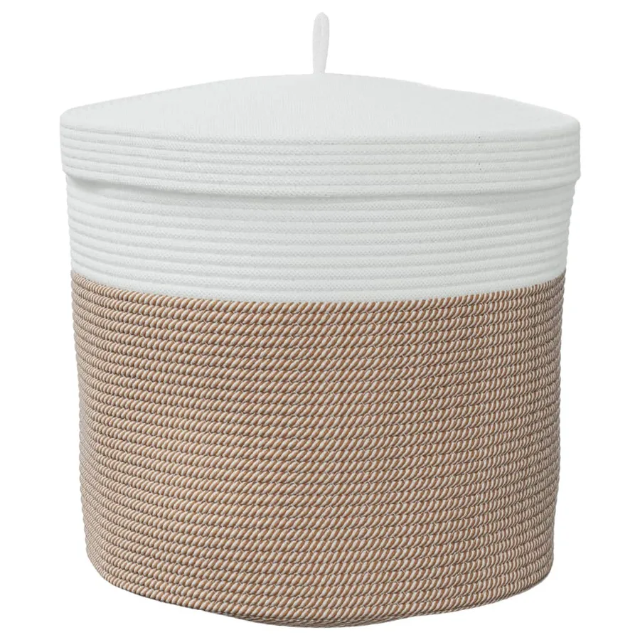 Panier de rangement et couvercle marron et blanc Ø40x35cm coton - 6