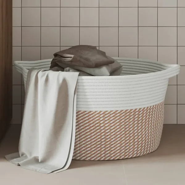 Panier de rangement marron et blanc Ø40x25 cm coton