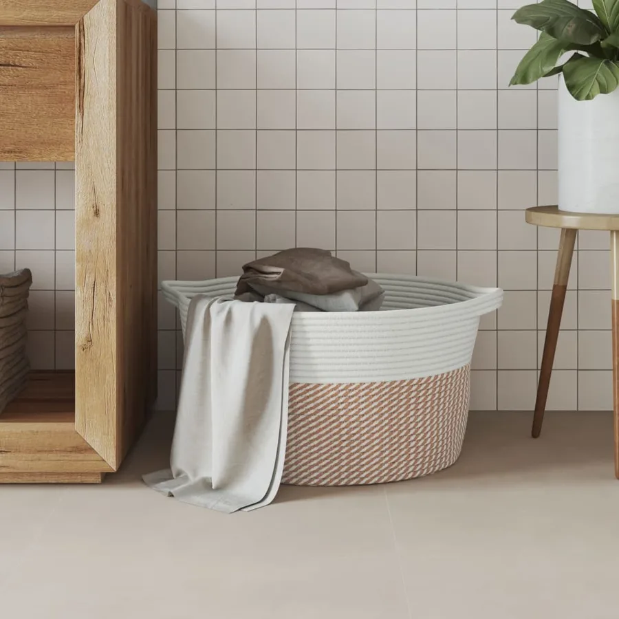 Panier de rangement marron et blanc Ø40x25 cm coton - 3