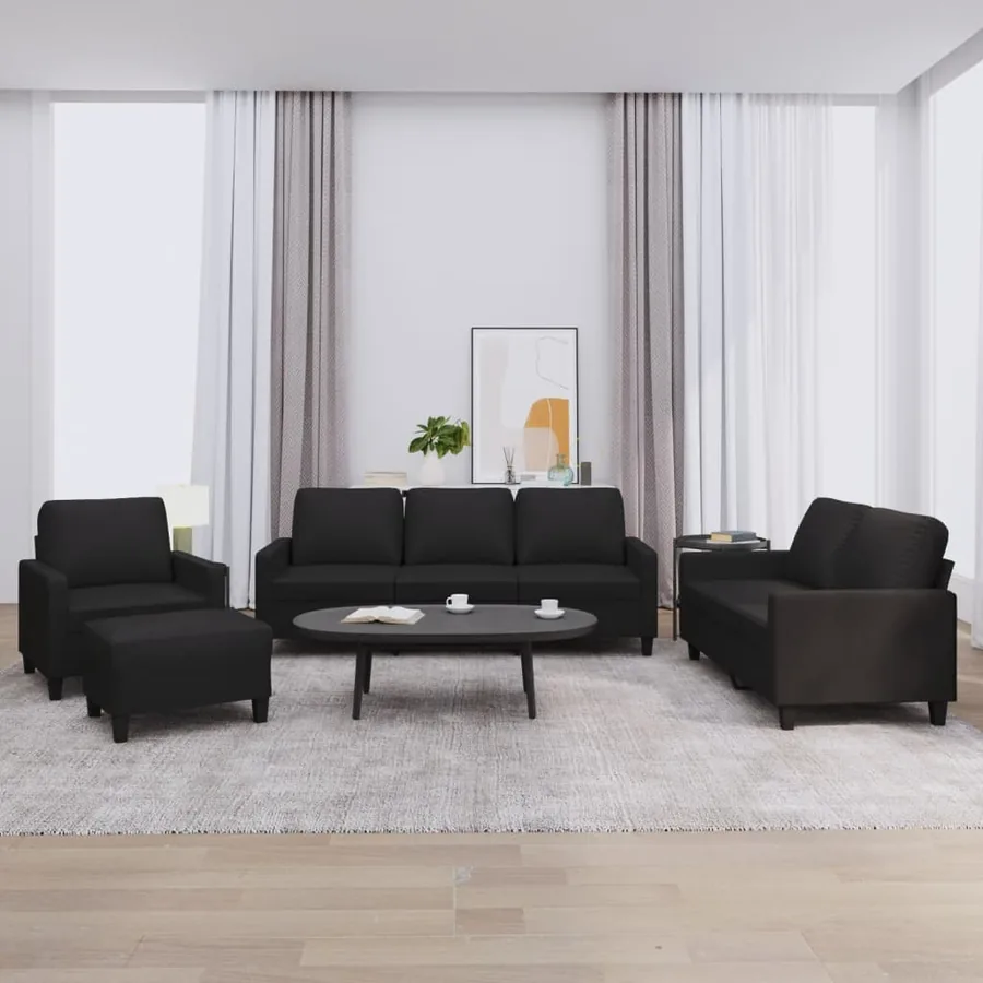 Ensemble de canapés 4 pcs avec coussins Noir Similicuir