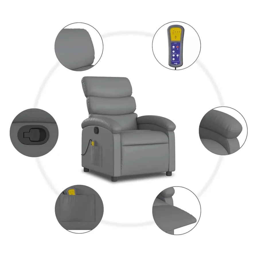 Fauteuil de massage inclinable Gris Similicuir - 9