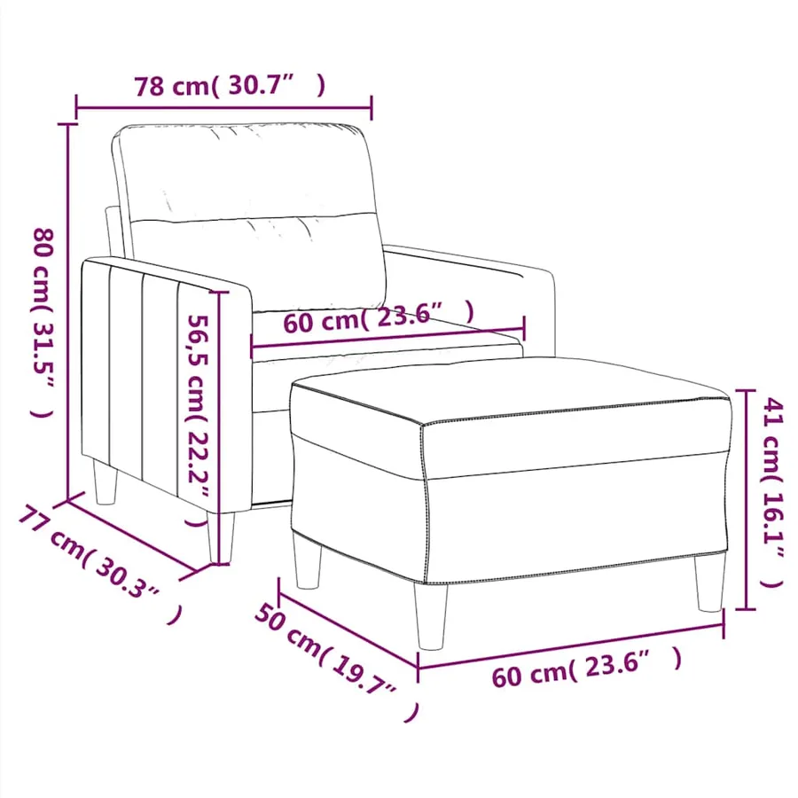 Fauteuil avec repose-pied Noir 60 cm Tissu - 7
