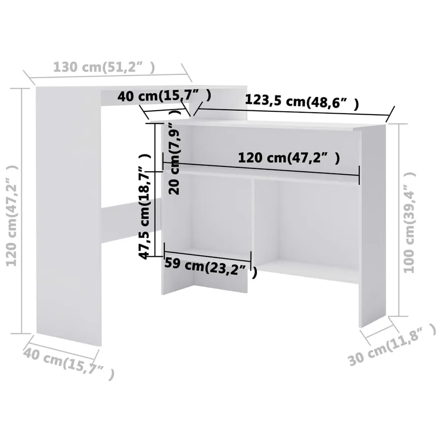 Table de bar avec 2 dessus de table Blanc 130x40x120 cm - 11