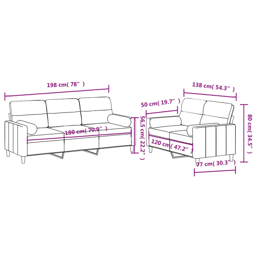 Ensemble de canapés 2 pcs coussins gris clair tissu - 9