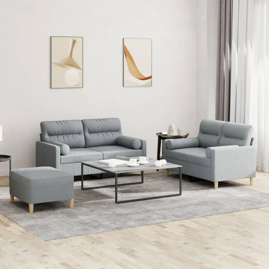 Ensemble de canapés 3 pcs coussins gris clair tissu