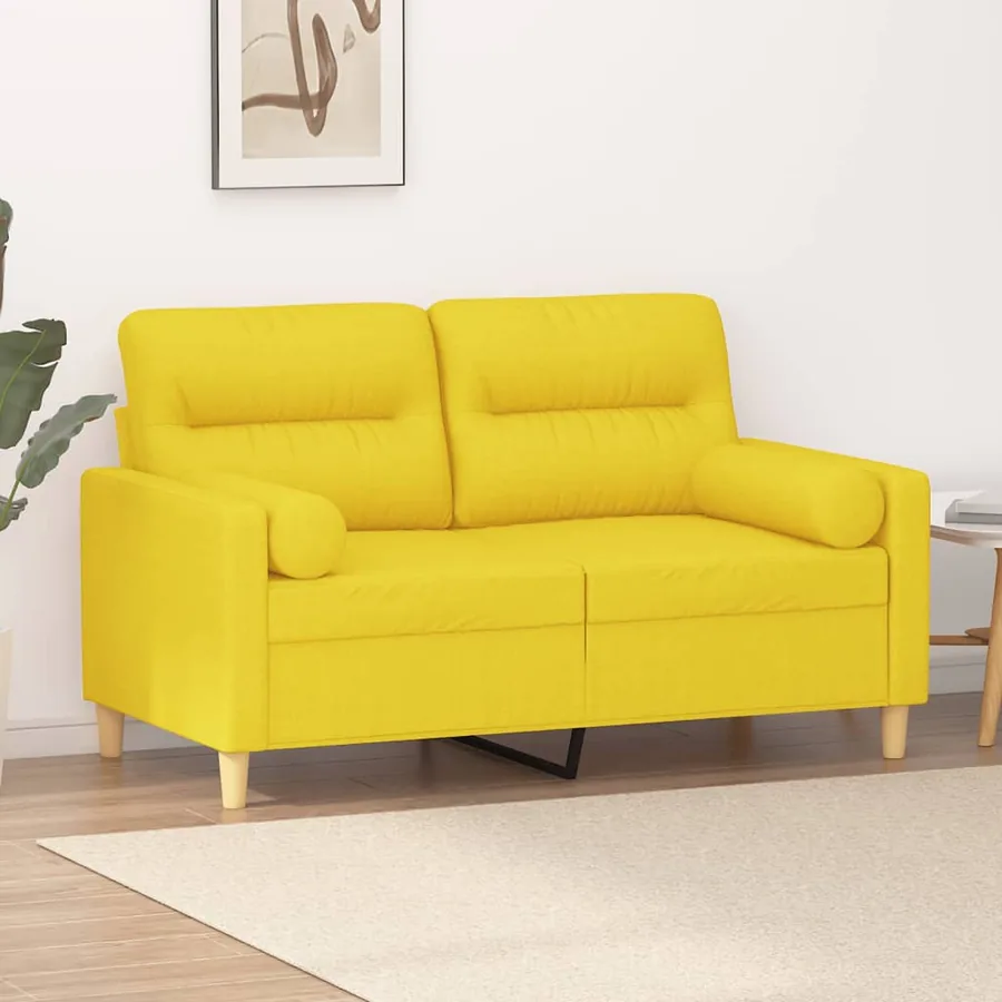 Canapé 2 places avec oreillers jaune clair 120 cm tissu