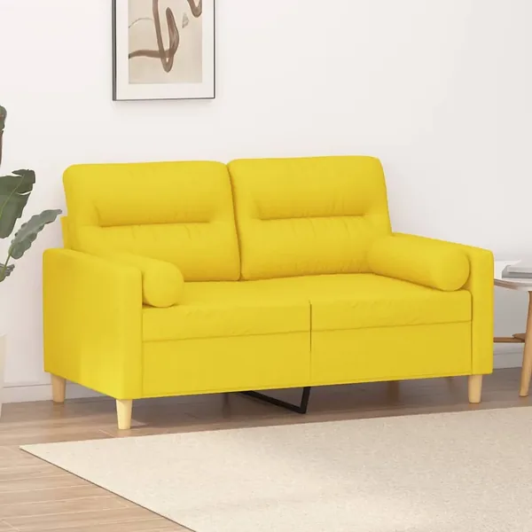 Canapé 2 places avec oreillers jaune clair 120 cm tissu