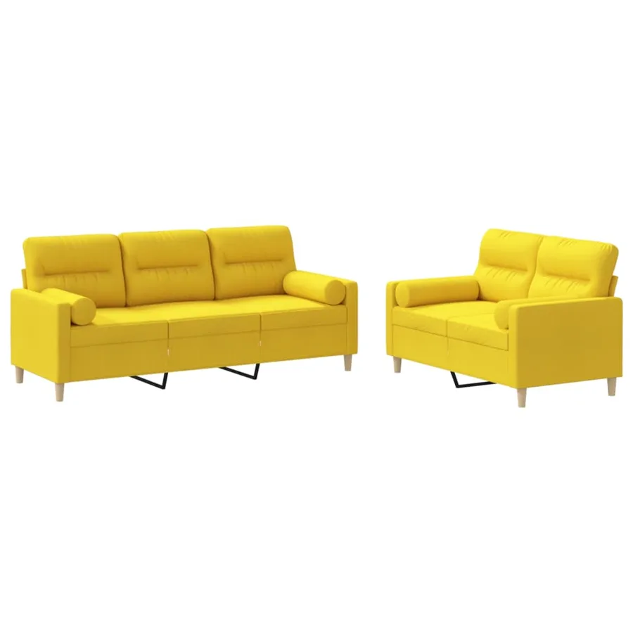Ensemble de canapés 2 pcs avec coussins jaune clair tissu - 2