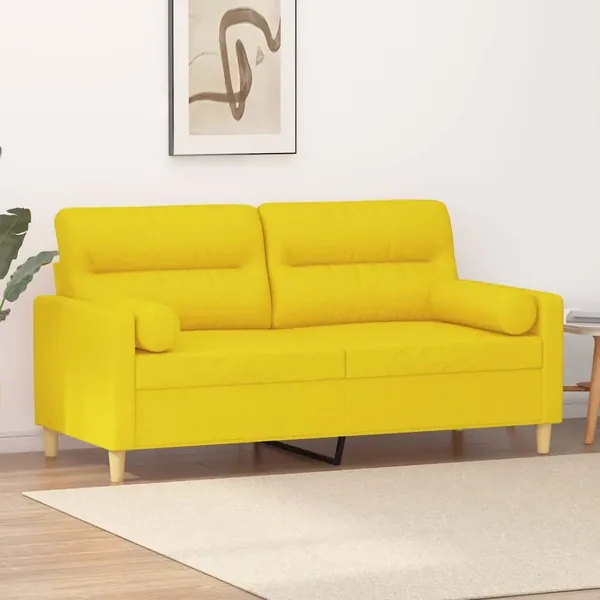 Canapé 2 places avec oreillers jaune clair 140 cm tissu