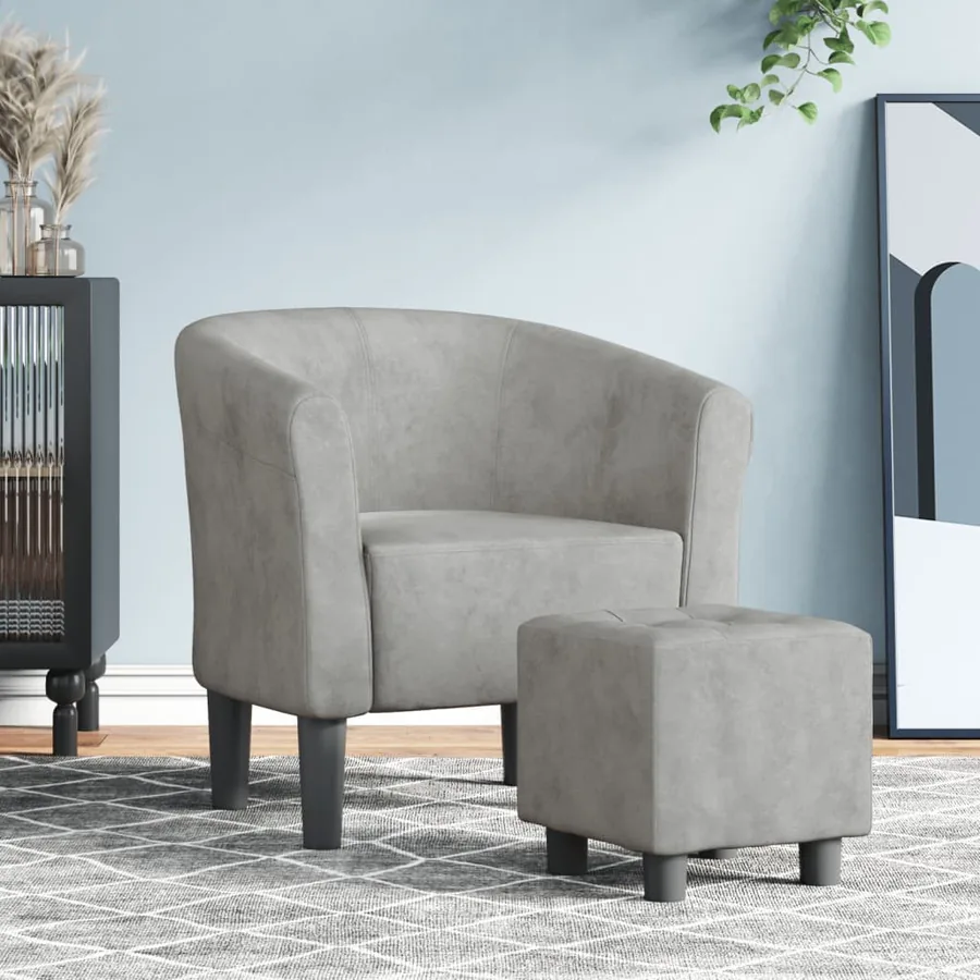 Chaise cabriolet avec repose-pied gris clair velours