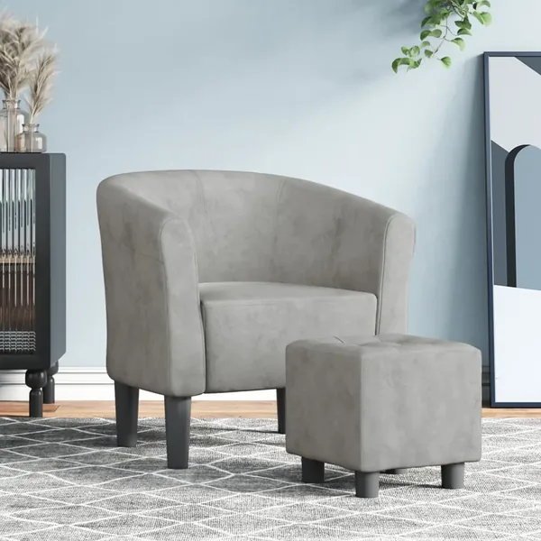 Chaise cabriolet avec repose-pied gris clair velours