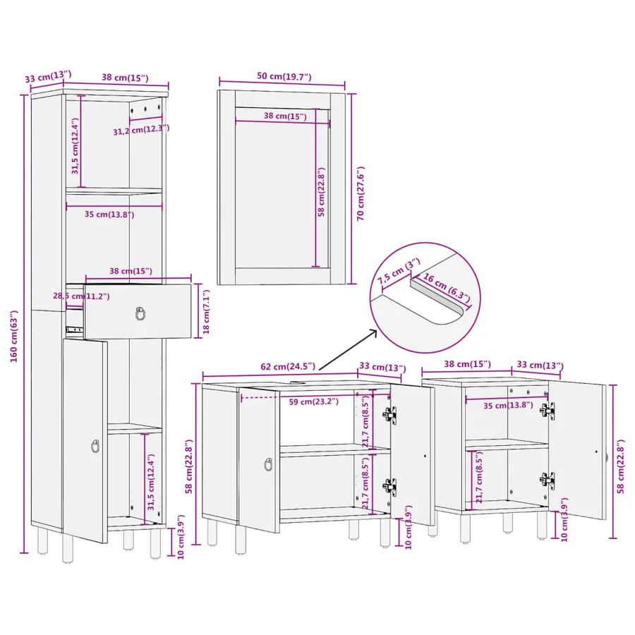Ensemble de meubles de salle de bain 4 pcs bois manguier massif - 15