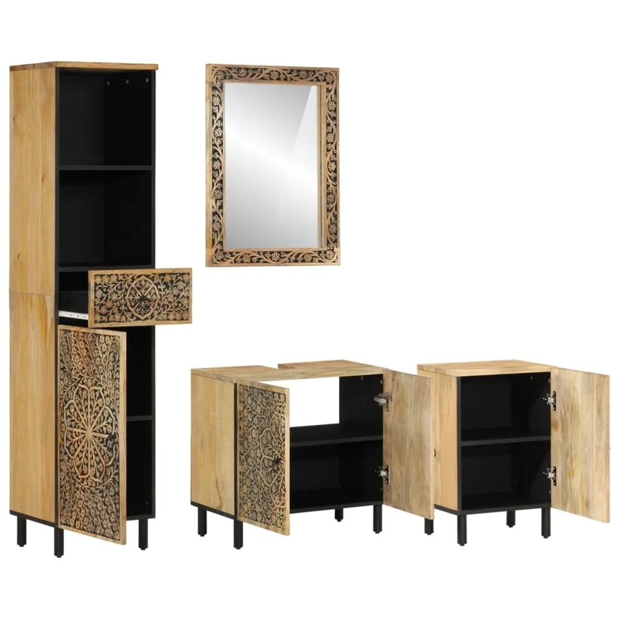 Ensemble de meubles de salle de bain 4 pcs bois manguier massif - 2