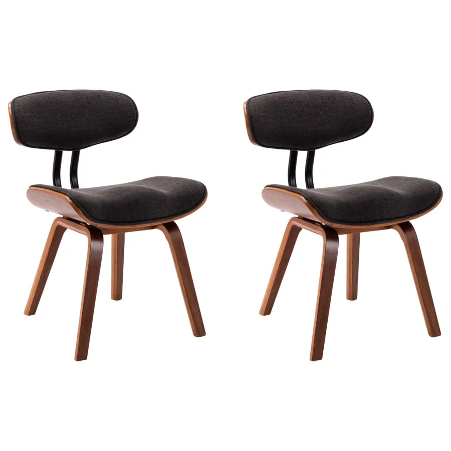 Chaises à manger lot de 2 gris bois courbé et tissu - 2
