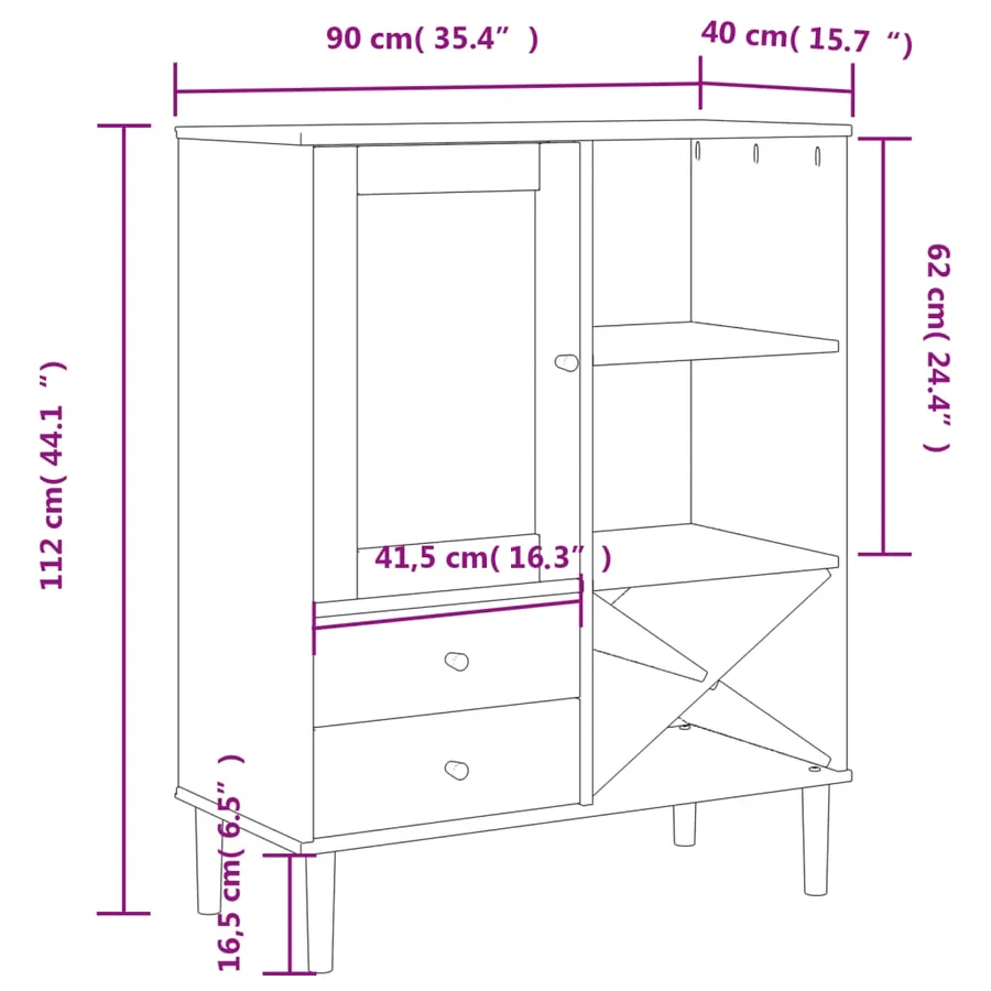 Buffet SENJA aspect rotin blanc 90x40x112cm bois massif de pin - 10