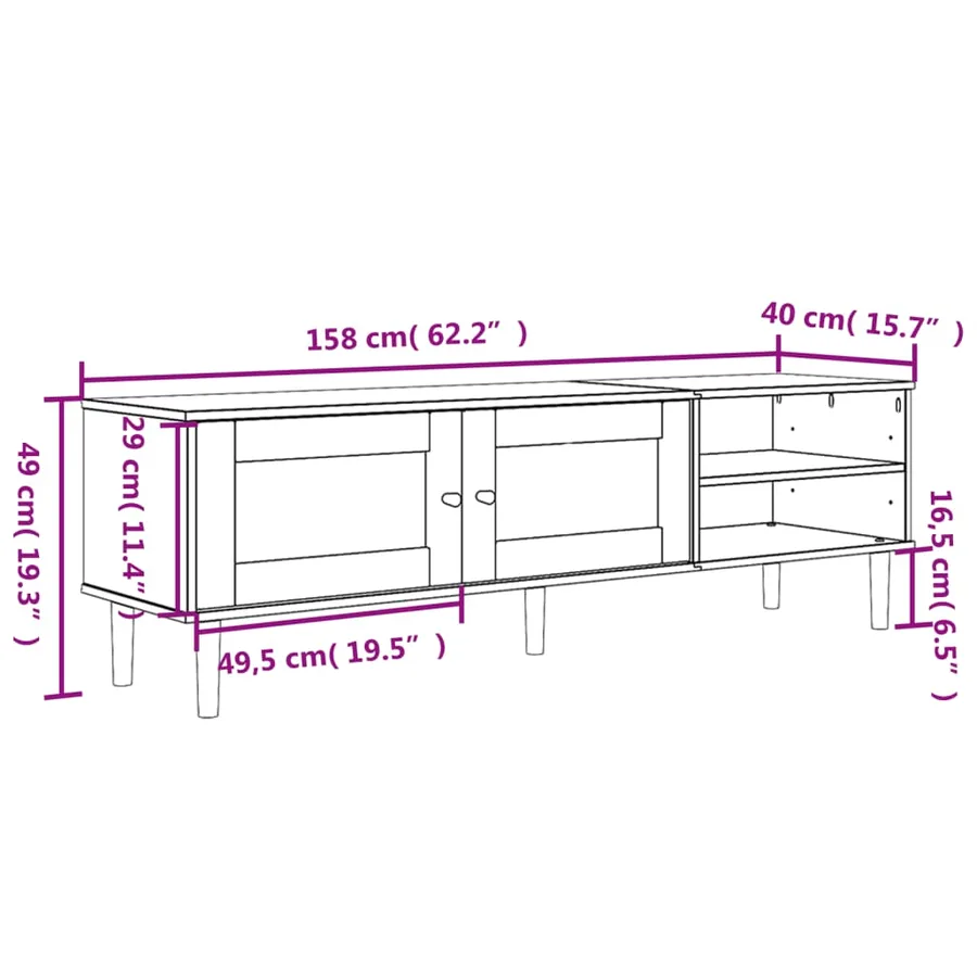 Meuble TV SENJA aspect rotin noir 158x40x49cm bois massif pin - 10