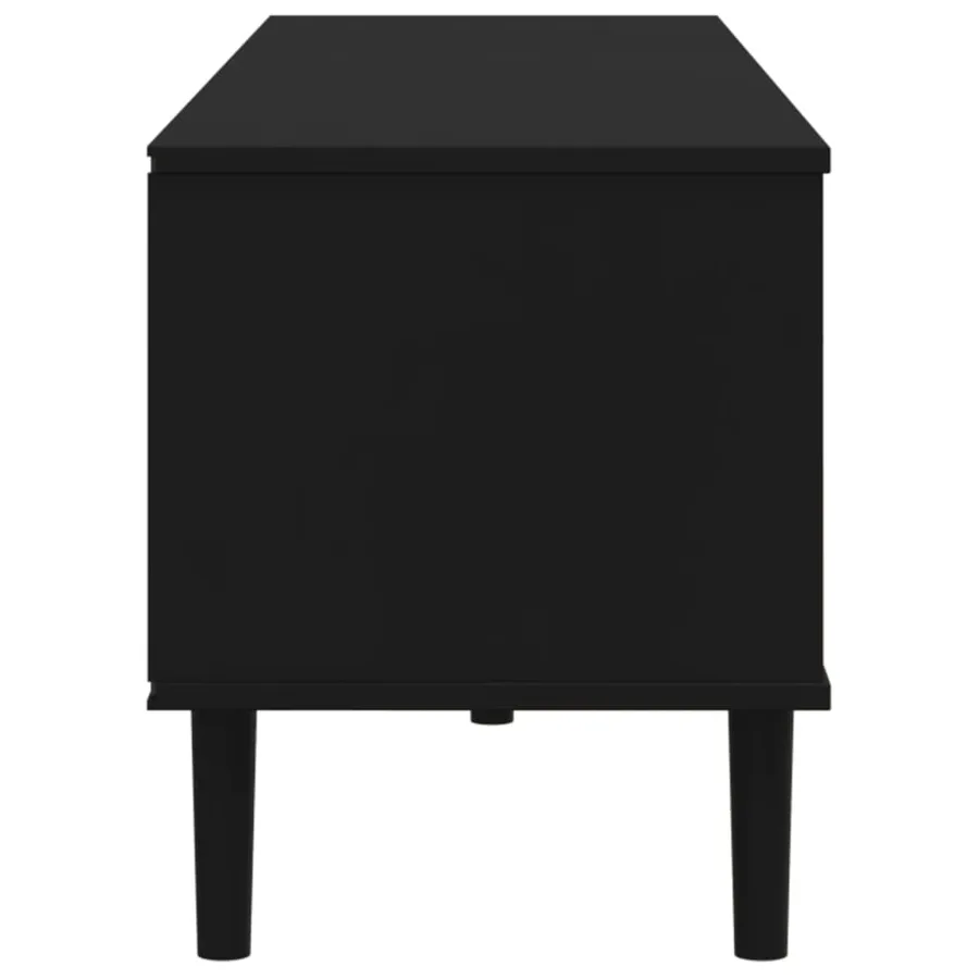 Meuble TV SENJA aspect rotin noir 158x40x49cm bois massif pin - 7