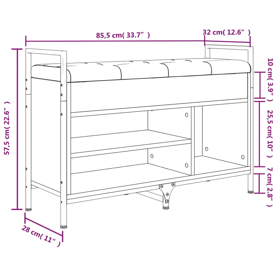 Banc à chaussures chêne marron 85,5x32x57,5cm bois d'ingénierie - 11