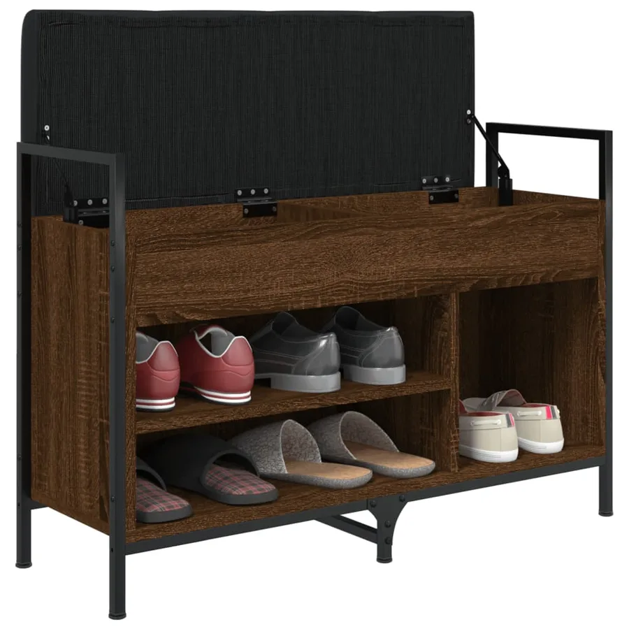 Banc à chaussures chêne marron 85,5x32x57,5cm bois d'ingénierie - 4