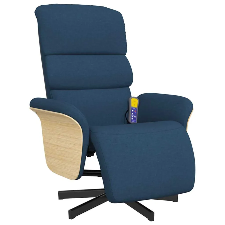Fauteuil inclinable de massage avec repose-pieds bleu tissu - 3