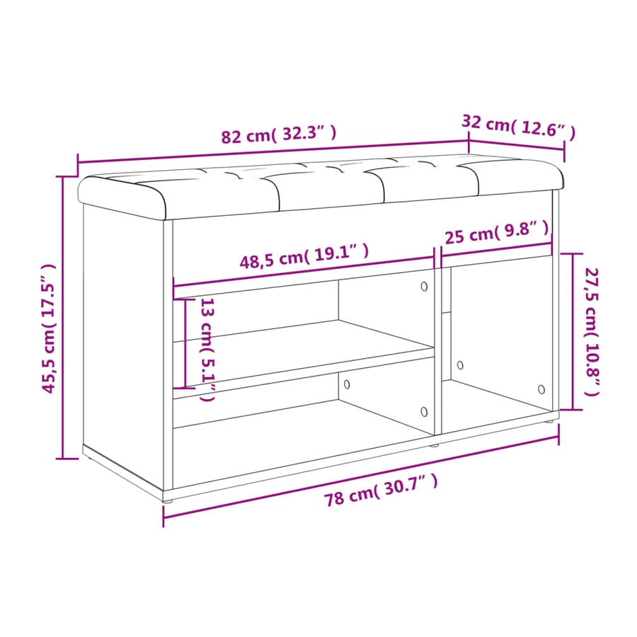 Banc à chaussures sonoma gris 82x32x45,5 cm bois d'ingénierie - 11