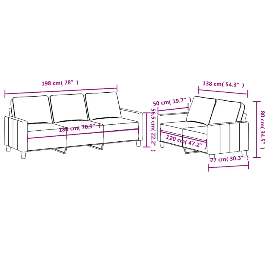 Ensemble de canapés 2 pcs avec coussins Gris clair Tissu - 6