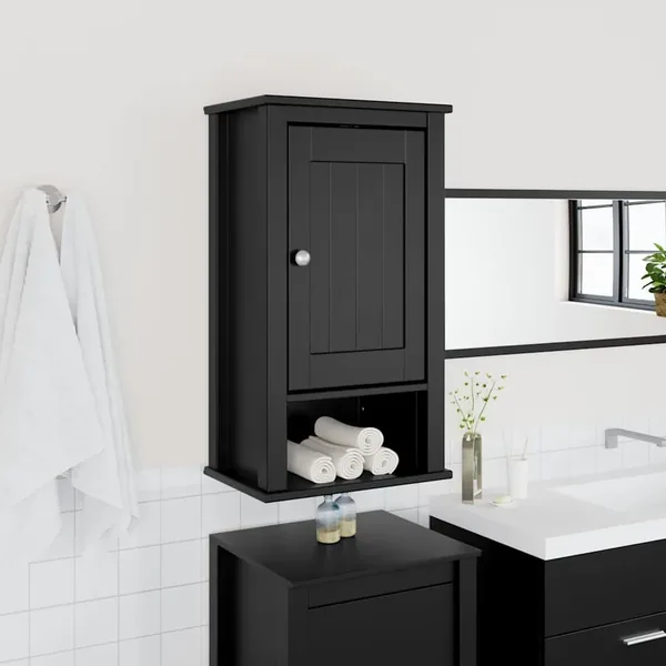 Armoire murale de salle de bain BERG noir bois de pin massif