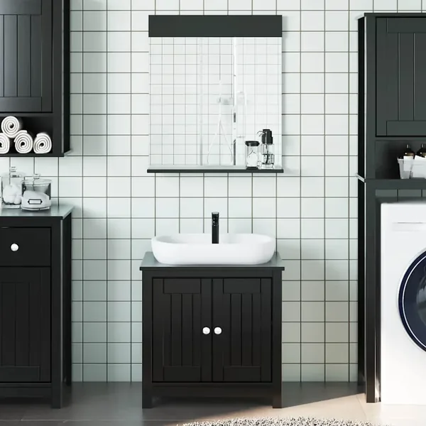 Meubles de salle de bain 2 pcs BERG noir bois de pin massif