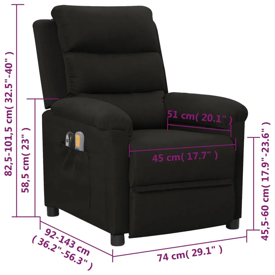 Fauteuil électrique de massage Noir Tissu - 14