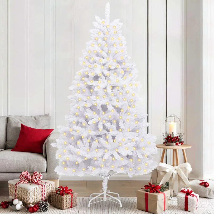 Sapin de Noël artificiel avec 300 LED Blanc 210 cm PVC et métal