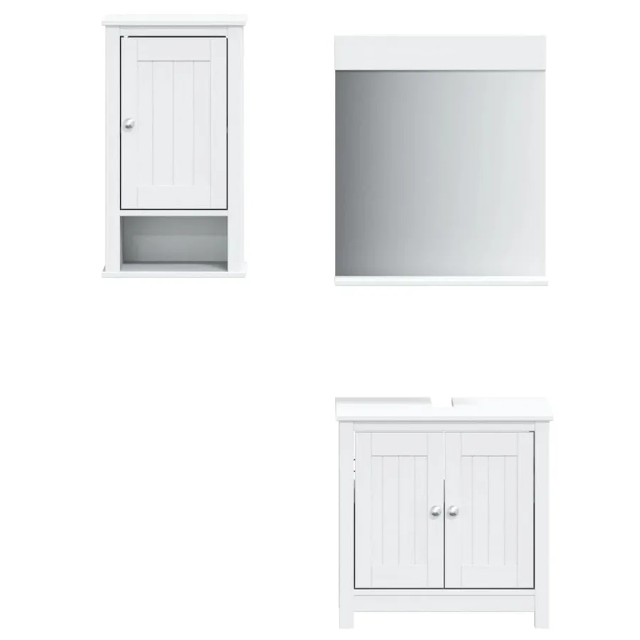 Meubles de salle de bain 3 pcs BERG blanc bois de pin massif - 2