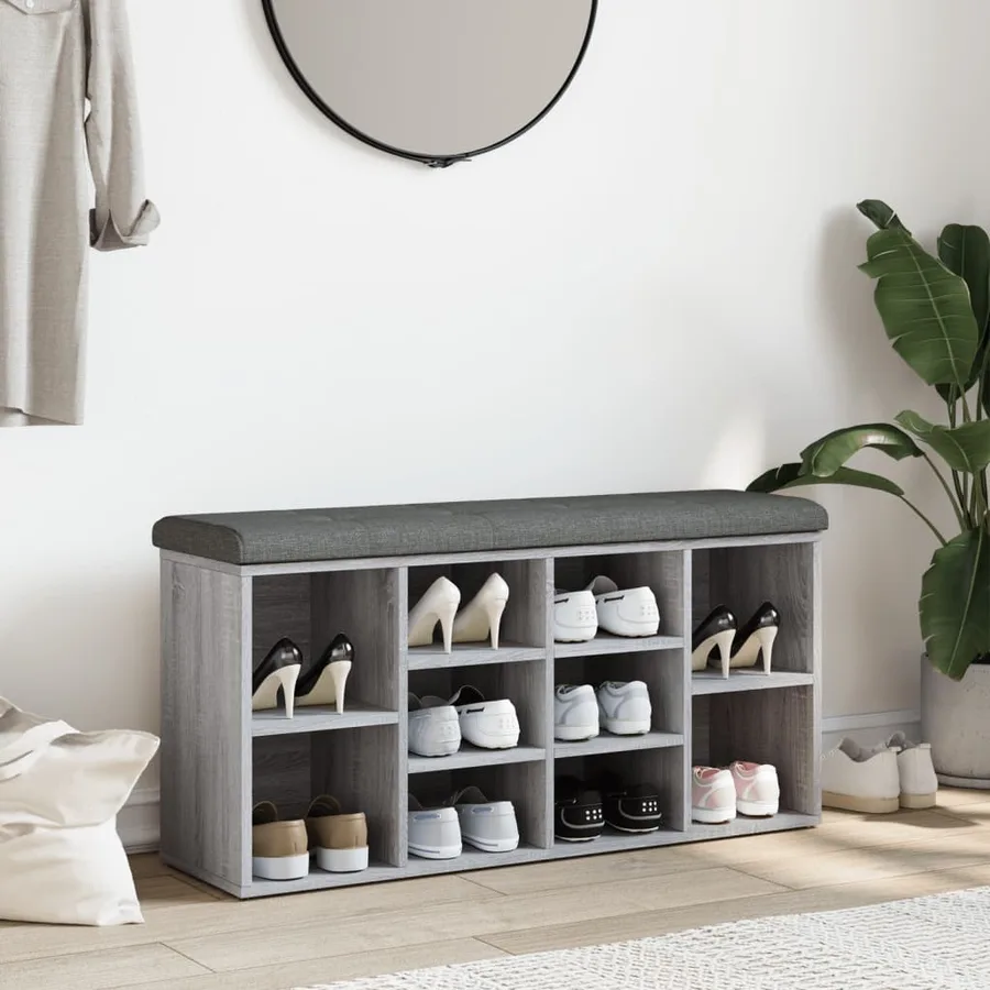 Banc à chaussures sonoma gris 102x32x50 cm bois d'ingénierie - 3