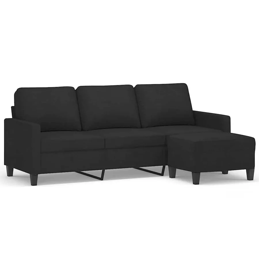 Canapé à 3 places avec repose-pieds Noir 180 cm Tissu - 2