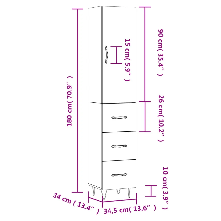 Buffet haut Sonoma gris 34,5x34x180 cm Bois d'ingénierie - 14