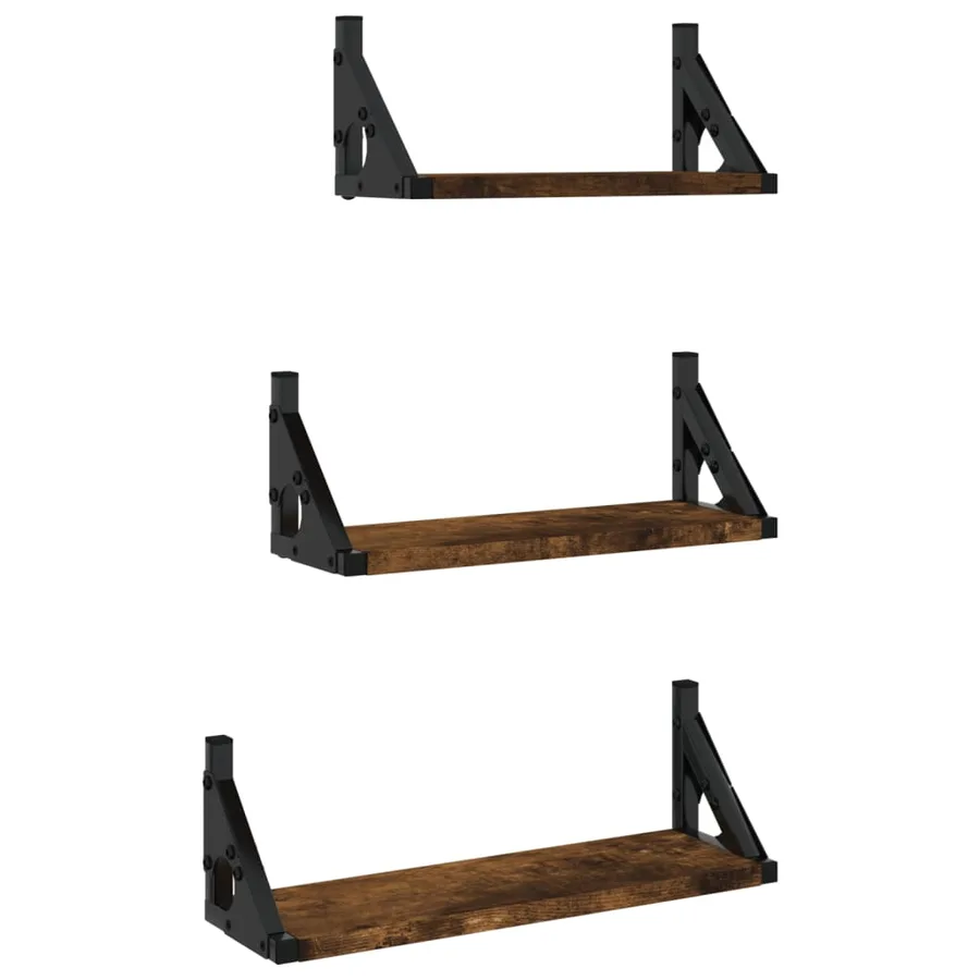 Ensemble d'étagères murales 3 pcs chêne fumé bois d'ingénierie - 2